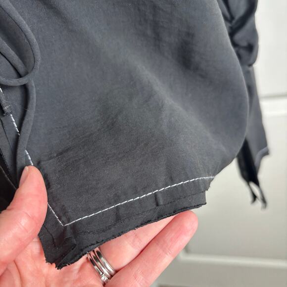 Zara Black Tie-Front Blouse Top Contrast White Stitching Bell Sleeve Y2K Small - Picture 5 of 12